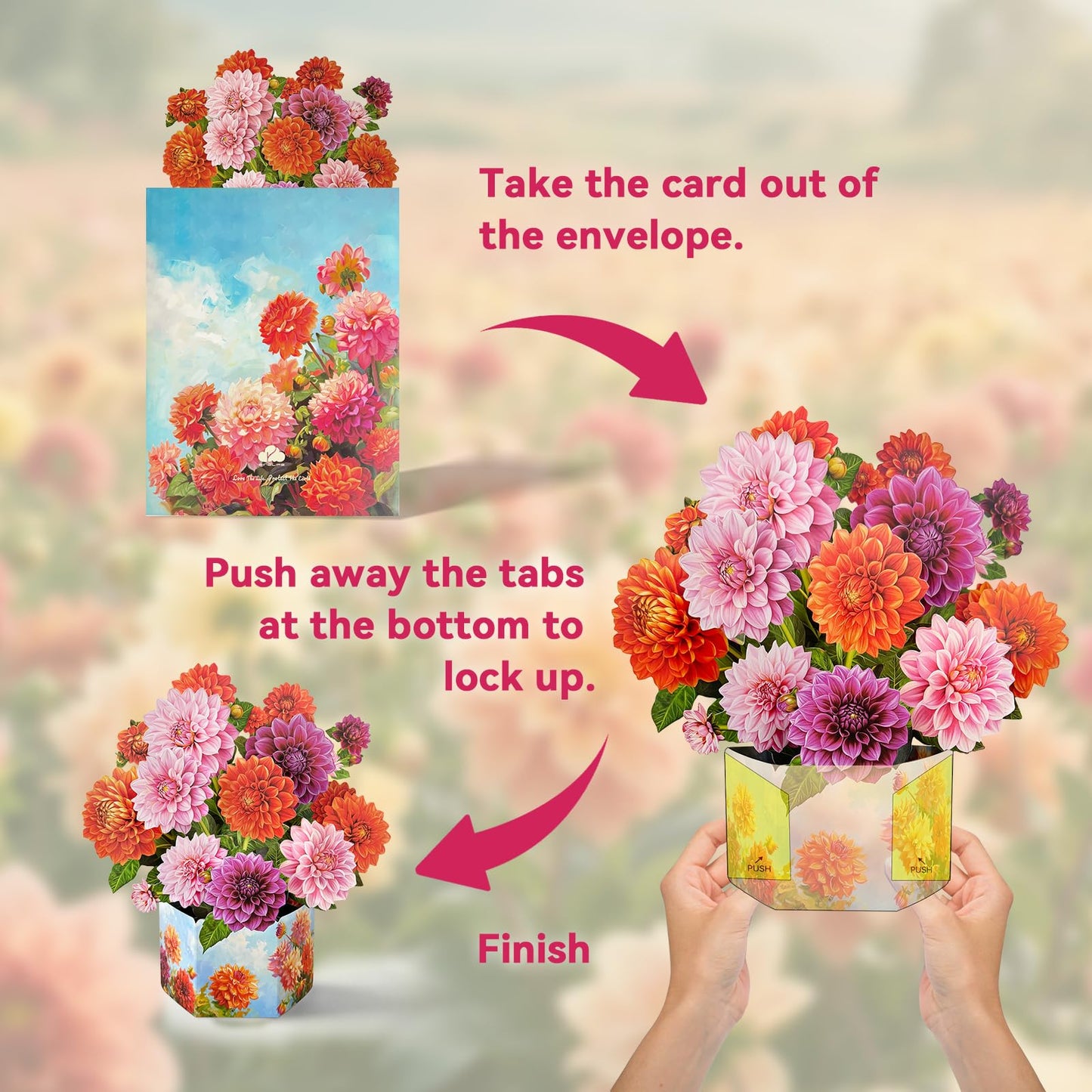 PINELIFE Pop Up Cards, Carnation & Peony Paper Flower Bouquets, Mother's Day,Birthday, Anniversary, Get Well Greeting Cards with Blank Note Card & Envelope (Infinite Love Carnation)