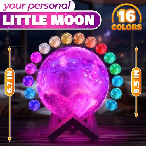 LED Galaxy Lamp - 16 Colors & 4 Modes | Mesmerizing 3D Moon Light with Touch & Remote Control, USB Charging