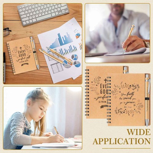 Gueevin 72 Pcs Christian Gift Mother's Day Gifts for Women Church Members Include 36 Inspirational Notebooks and 36 Motivational Bible Bamboo Pens for School Bible Study Groups Church Families
