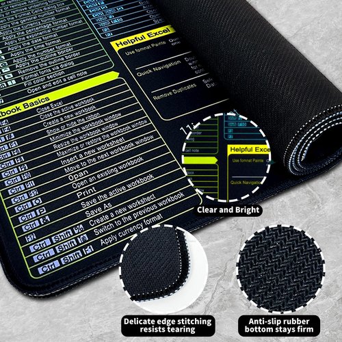 LOHACKASY Waterproof Excel Cheat Sheet Desk Pad, Large XL Gaming Mousepad|Office Keyboard Pad|Computer Mat with Excel Shortcuts (31.5"x11.8") (Excel-05, 31.5"x11.8")