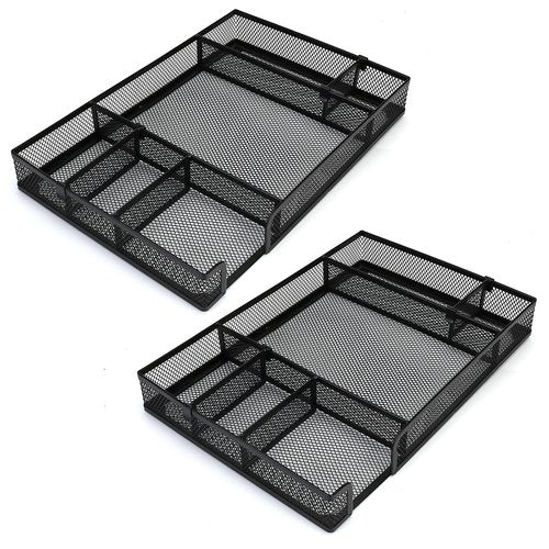 EsOfficce 2 Pcs Desk Drawer Organizer Tray with Adjustable Compartments, 6 Grid Metal Mesh Drawer, Multi-use Desk Organizer Storage Box Set for Office,Home,School Supplies, 12.6X9X1.9 inch
