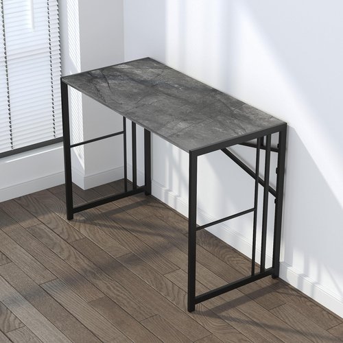 Lutown-Teen Narrow Folding Computer Desk 35 inch, Writing Gaming Computer Desk for Small Spaces, No Assembly Required Small Office Table, Grey