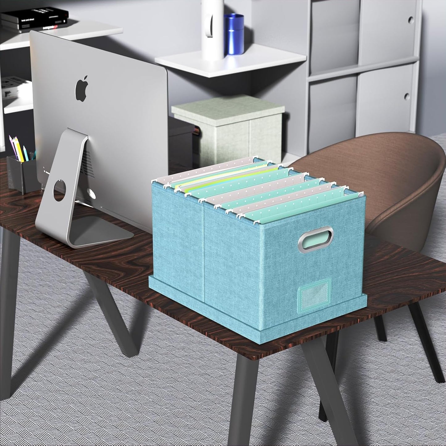 Skiennix File Storage Organizer - Portable Filing Box with Lid for Letter/Legal Folders | Light Blue - 2 Pack
