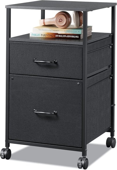 DEVAISE Mobile File Cabinet - Rolling Printer Stand with Open Storage Shelf for Home Office - Black