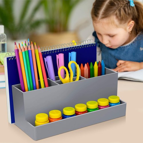 Acrimet Desktop Organizer - Multi Organizer Caddy Holder for Office, Home and School use (Plastic) (Silver Color)
