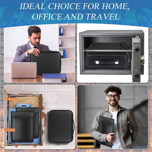 Fullhawl 2 Pack Fireproof File Box and Fireproof Document Bag Set Large Document Box with Lock Waterproof Fire Resistant File Organizer for Cash Certificates Laptop Passports and Valuables