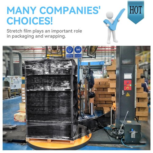 18" x 1500' Black Plastic Shrink Wrap Roll - 80 Gauge, 500% Stretch Industrial Strength Moving Wrap, Heavy Duty Pallet & Furniture Protection - 4 Roll Bundle Stretch Wrap with Handles