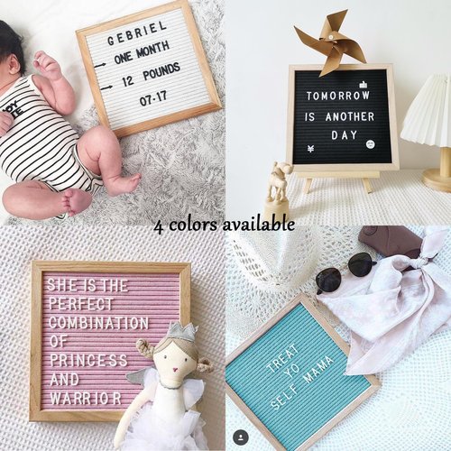 Felt Letter Board with Letters Changeable, Frame Wooden Message Board, Numbers, Symbols & Letters 340 Piece, Tripod Stand, for Baby Announcements, Milestones, Tabletop Decor, Wedding Party Decor