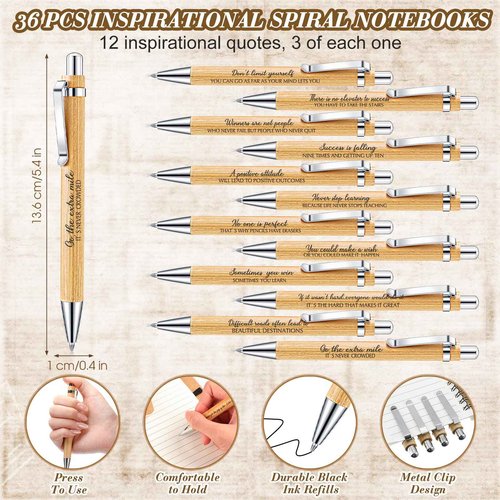 Geyoga 72 Pcs Motivational Customer Service Gifts Set Inspirational Spiral Kraft Notebooks Retractable Bamboo Pens Christmas Appreciation Thank You Gift for Pastor's Wife Employee Teacher Coworker