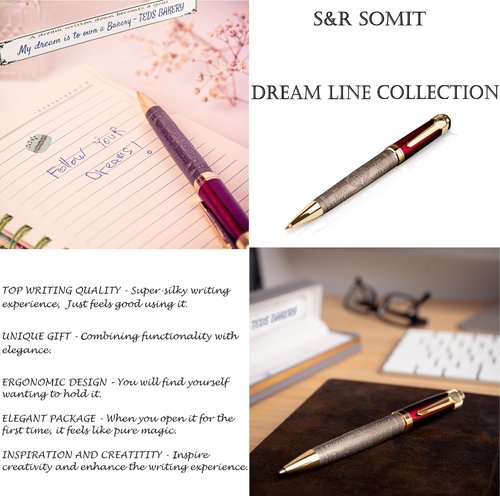 S&R Somit Fancy Pen For Men and Women With Gift Box - Valuable Luxury Pen for Business and Office, Executive Gift for Family & Friends - Special Engraving & Led Decorative Box (RED GOLD)