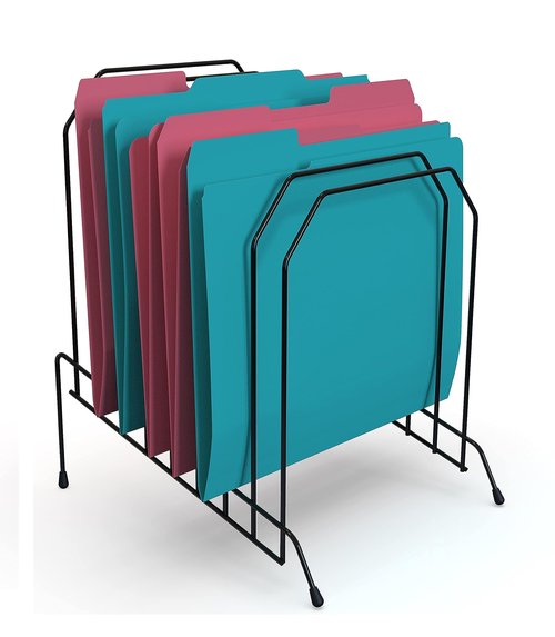 1InTheOffice Metal Incline Desktop File Sorter, 8 Compartments, Black (Black)