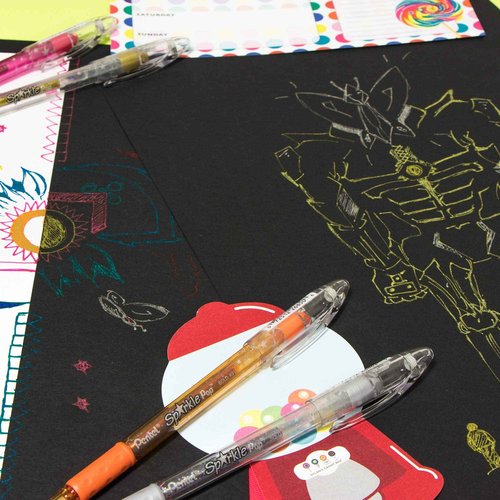 Pentel Sparkle Pop Iridescent Gel Pens, (1.0mm) Bold Lines, Assorted Ink (A/C/D/F/P/V/x/Z) 36-PK Canister (K91PC36M)