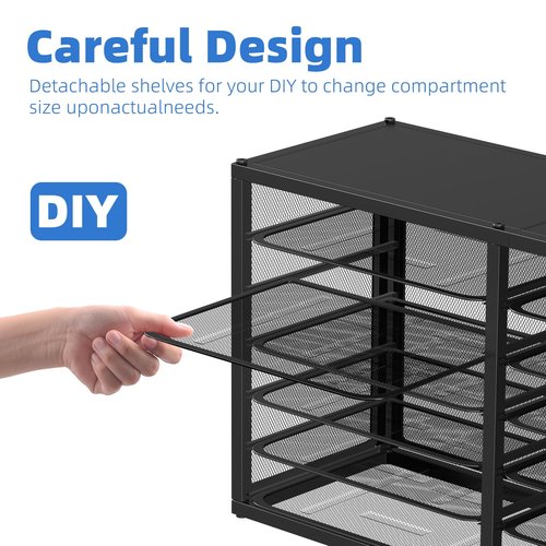 Simple Trending 19 Tier Desk File Organizer, Long Paper Letter Tray Organizer with 18 Mesh Sliding Trays for Office, DIY-able, Black