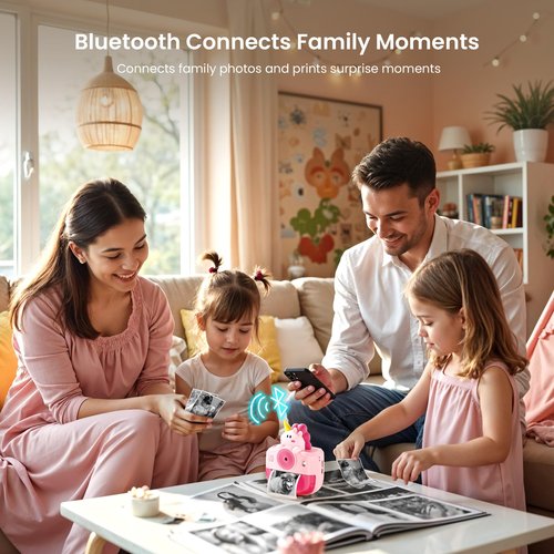 Phomemo Unicorn Camera for Girls, Kids Camera Instant Print, Holiday Birthday Gifts for Girls Age 3 to 12 Years Old, Unicorn Toys with Paper Rolls, Cameras for Kid Printer with Stickers
