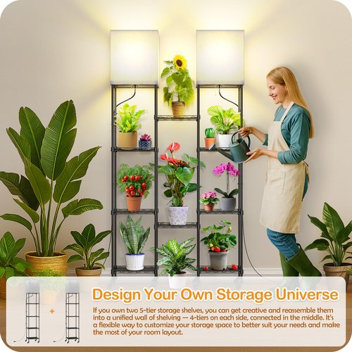 Floor Lamp with Shelves, 73" Tall Adjustable Standing Shelf Lamp with Dimmable LED Bulb & Linen Shade, 5-Tier Metal Storage Rack, Modern Display Shelf for Living Room, Bedroom, Office or Corner Space