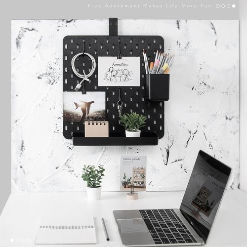 EHO Clamp-On Desk Pegboard, 13.5 x 14 inch Privacy Divider, Desk Partition Panel, No-Drill Desk Mounted Organizer, Combination Peg Board for Office, Gaming, Home, Plants, Black