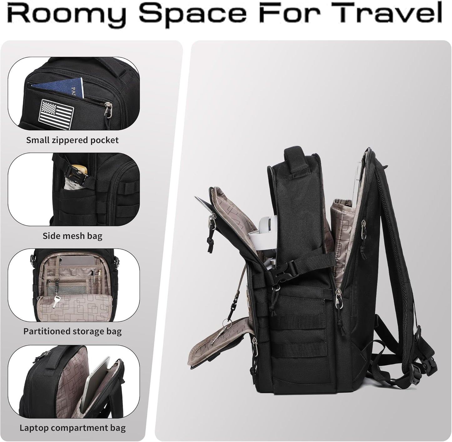 Wotony Military Tactical Backpack - Compact Black Assault Bag for Men | Durable & Versatile