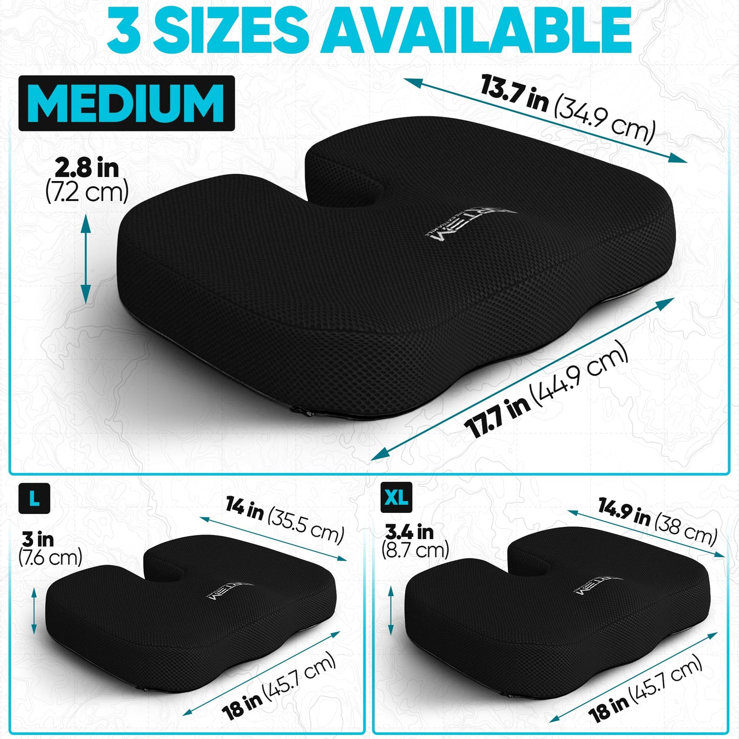 FORTEM Seat Cushion, Office Chair Cushion, Memory Foam Car Seat Cushions, Sciatica Coccyx Tailbone Pain Relief, Chair Cushions for Back Support, Sitting Pad for Gaming, Washable Cover, Non Slip