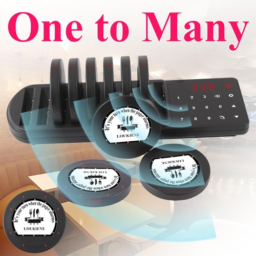 LOUKIENE Restaurant Pager System, 10 Pagers, Wireless Coaster Beepers Guest Customer Queue Pagers for Food Truck Church Nursery Clinic Coffee Shop Restaurants Bar with Vibration Flash Buzzer