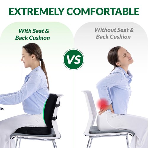 FuturaLoom Seat Cushion & Adjustable Lumbar Support Pillow Set,Charcoal Memory Foam for Sciatica,Back & Tailbone Pain Relief,Washable Cover & Non-Slip,Ergonomic for Office Chair,Car,Wheelchair -Black