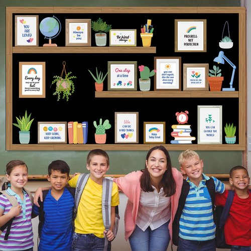Bookshelf Bulletin Board Set for Classroom Decor - Back to School Plant Theme Library Inspirational Reading Poster Cutouts for School Library Office Chalkboard Wall Door Decor