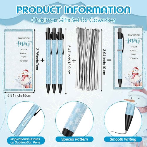 Sayglossy 48 Sets Employee Christmas Appreciation Gifts Bulk Snowflake Snowman Sublimation Ballpoint Pens Thank You Xmas Cards with Ties Christmas Gift Ideas for Office Staff Team Coworker Volunteer
