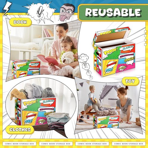 Dunzoom 4 Pack Comic Book Storage Box Comic Box with lid 15.9 x 8.1 x 11.4 Inch Book Bin, Holds 150-175 for Home Protector Bin Container Holder Shelf