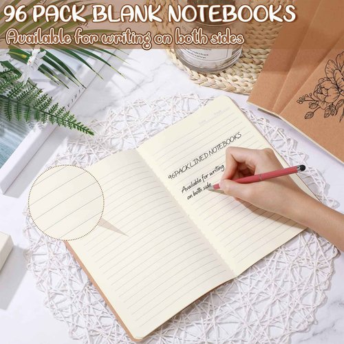 Seajan 96 Pack Back to School A5 Kraft Paper Notebooks 8.3 x 5.5 Inch Journal Lined Notebook Bulk for Office Students School Classroom Writing Work Supplies
