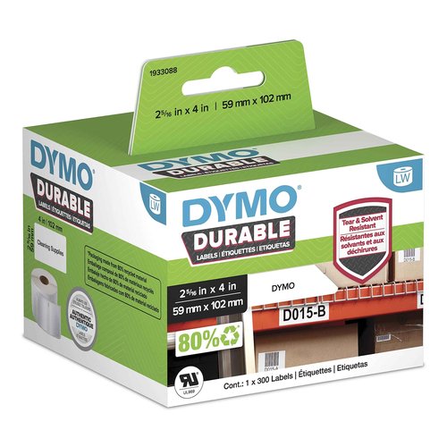 DYMO LW Durable Industrial Labels for LabelWriter Label Printers, White Poly, 2-5/16” x 4”, 1 Roll of 300