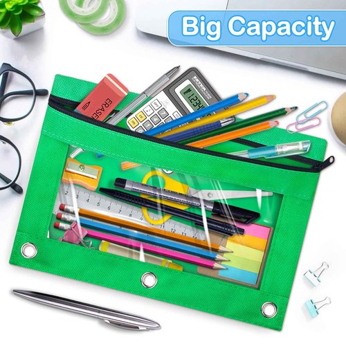 Letapapa 72 PCS Pencil Pouch for 3 Ring Binder, Zipper Pencil Pouches in 6 Colors, 3 Ring Pencil Pouches with Clear Window, Binder Pencil Pouch Bulk for Classroom Office School Supplies
