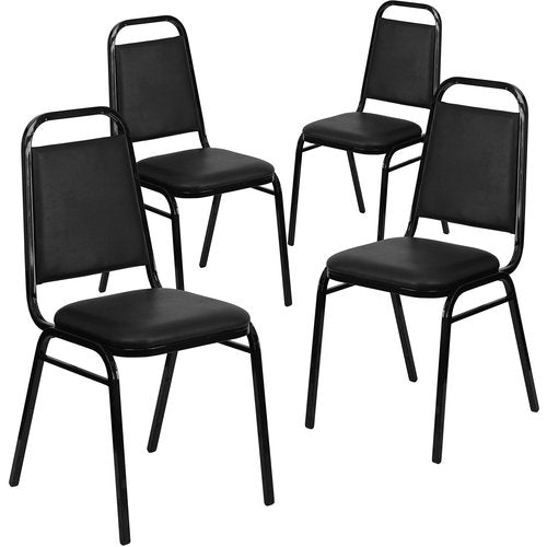 Flash Furniture 4 Pack Hercules Series Trapezoidal Back Stacking Banquet Chair, Set of 4, Black Vinyl/Black Frame
