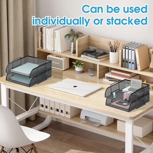 Aimeaihe 4 Tier Stackable Paper Tray Organizer for Desk, Office Desk Accessories, Paper Sorter Organizer for Letter/A4 Office File Folder Holder (Black, 16.1" x 13.2" x 10.12")