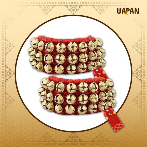 UAPAN Brass Ghungroo Anklets Bells (3 Line Pad, Red, Pair) For Women