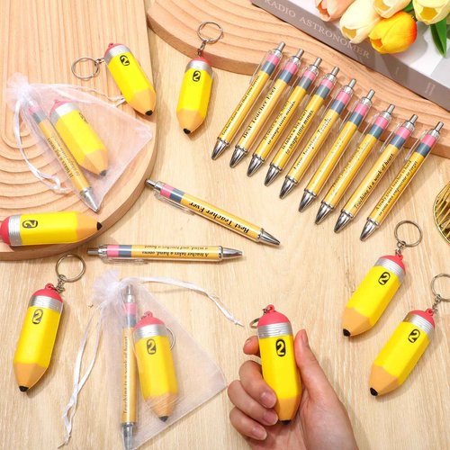 Sinload 36 Set Teacher Appreciation Gifts for Women Included Ballpoint Pens Pencil Shaped Stress Balls Keychains and Organza Bags Teacher Gifts Employee Coworkers