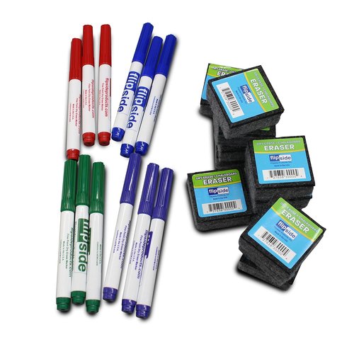 Flipside Products Dry Erase Answer Paddles - Two-Sided Rectangular Boards with Markers & Erasers | Set of 12