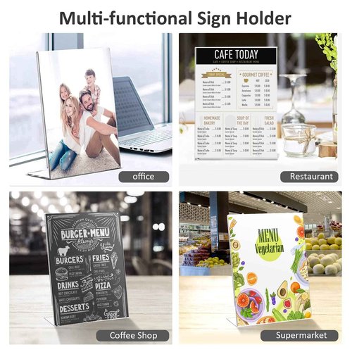 Ludery 8.5x11 Inches Acrylic Sign Slant Back Holder, Plastic Display Stand,Brochure Holder, Table Top Sign Holder For Office, Home, Store, Restaurant… (12pack)