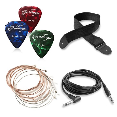 Ashthorpe Full-Size Dreadnought Acoustic-Electric Guitar Bundle - Premium Tonewoods - Natural