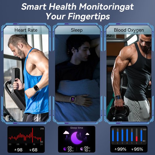 Smart Watch for Men Women, 1000mAh Battery 100-Day Standby Time, 1.85" HD Screen Fitness Tracker, 110+ Sport Modes, IP68 Waterproof, Heart Rate/Sleep Monitor, Fitness Watch for Android/iOS(Black)