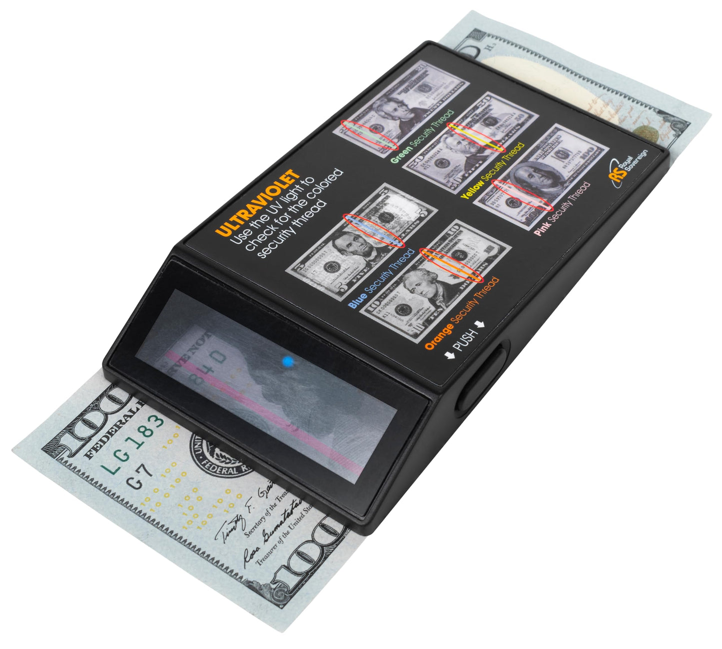 Royal Sovereign Portable Ultraviolet Counterfeit Detector, U.s. Currency, 2.6 X 0.6 X 4.5, Black