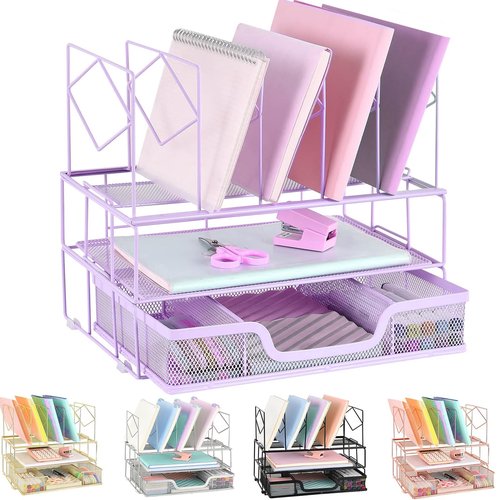 Youbetia Desk Organizers and Desk Accessories - File Organizer with Drawer, Desk Accessories & Workspace Organizers for Office Supplies, Purple