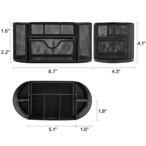 deli Mesh Desk Organizer Office Supplies Caddy with Pencil Holder and Storage Baskets for Desktop Accessories