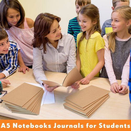 Mimorou 100 Pcs Kraft Notebook Journals 5.5 Inch x 8.3 Inch A5 Softcover Notebooks Bulk for Writing Sketch Office Notepad with 60 Pages 30 Sheets (Multicolor,Lined)(Brown,Lined)