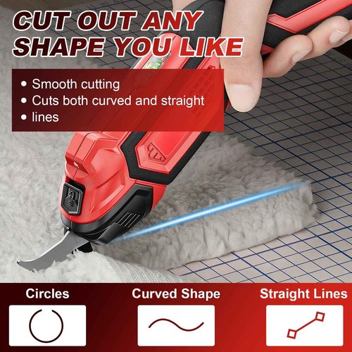 Electric Scissors with 2 Blades, 4.2V Cordless Fabric Shears Rechargeable Cloth Cutter, Power Shears for Sewing/Carpet/Leather/Rubber/Cardboard