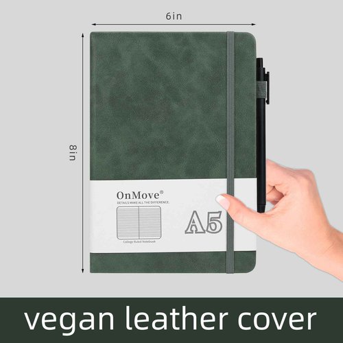 OnMove Notebooks Journal for Women Men 12 Pack Bulk Leather Hardcover with Pen Holder A5 160 Pages 100 GSM Thick Paper for Work School Lined Green