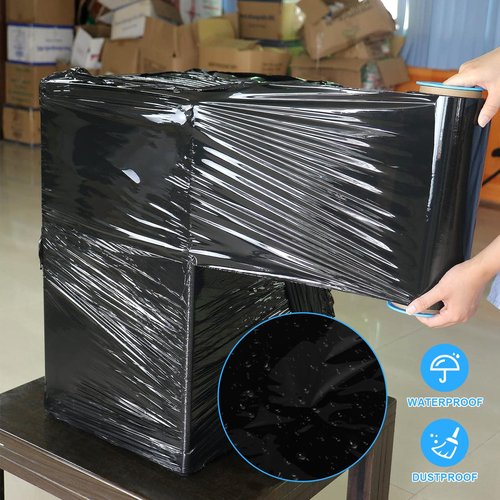 Black Pallet Wrap Stretch Film:4 Pack Moving Wrapping Plastic Roll with 2 Handles,18" Strength up to 800%,80 Gauge Thick Shrink Wrap Roll for Pallet Packaging,Transportation,Stability and Protection