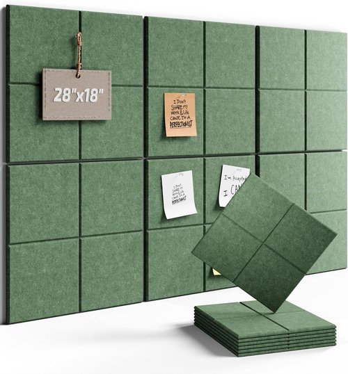 Fluxynara Felt Bulletin Board Tiles - 28"x18" Cork Board Alternative | Moss Green Wall Organizer 6-Pack