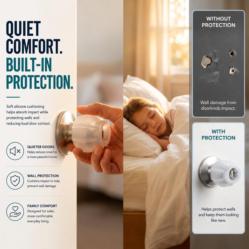 Enjoy Cover |Door Handle Grip Doorstop Knob Stopper Cover, Single Pack, Silicone Door Knob Grips Universal Size Protects Walls from Dents and Damage (Foggy Clear)