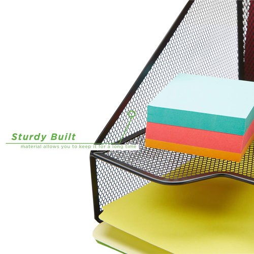 Mind Reader 3 Section Mesh Desk File Organizer, Document Letter Tray for Folders, Mail, Stationary, Desk Accessories, Black