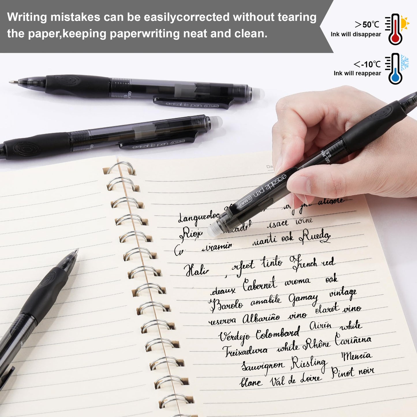 USUAL Retractable Erasable Pens 12 Black Erasable Gel Pen 0.5mm Erasable Gel Pens Black Make Mistakes Disappear Smooth Writing Pen Office Back-to-School Supplies (Black)