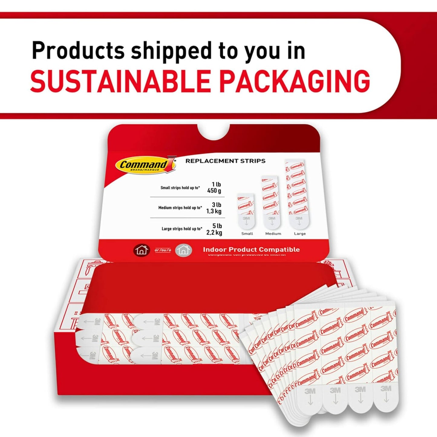 Command Indoor Medium Replacement Strips - Damage-Free Wall Hanging Hooks | 36 Strips, Holds Up to 3 lb, White
